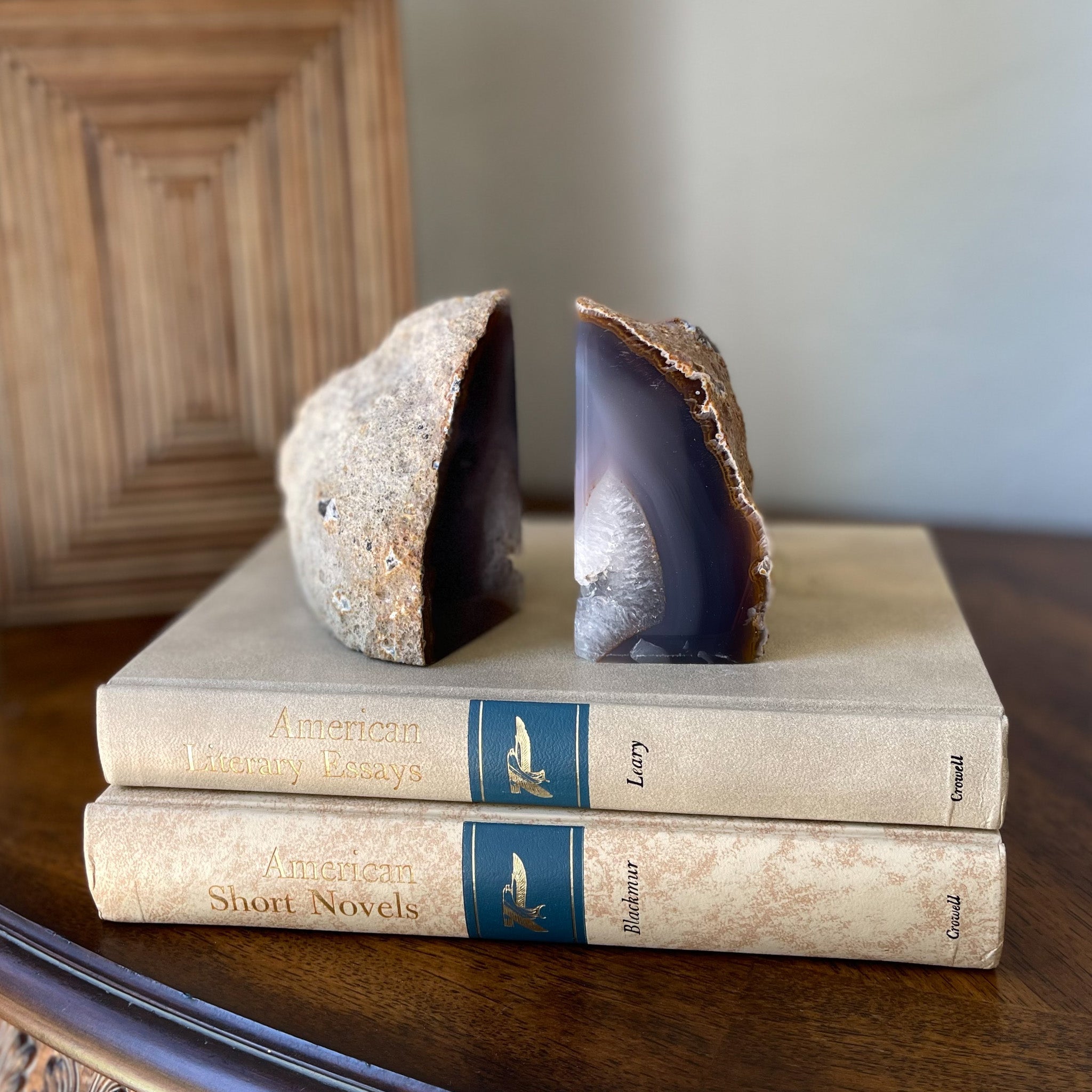 Blue Stone Bookends, Modern Bookshelf Decor, Home Accents OKC