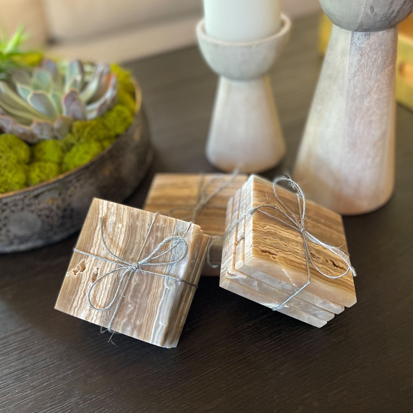 Earth Tone Onyx Coaster Set, Natural Stone Coasters
