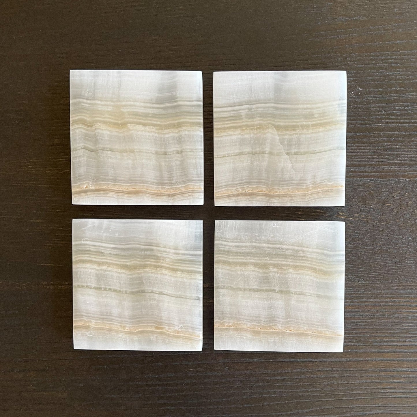 beige and white natural onyx coaster set