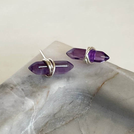 amethyst gemsonte silver stud earrings