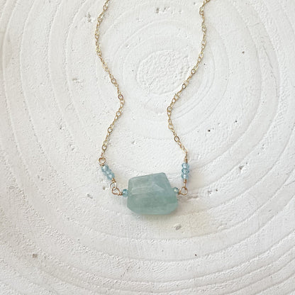 Aquamarine Jewelry, Modern Minimalist Necklace, Crystal Necklace