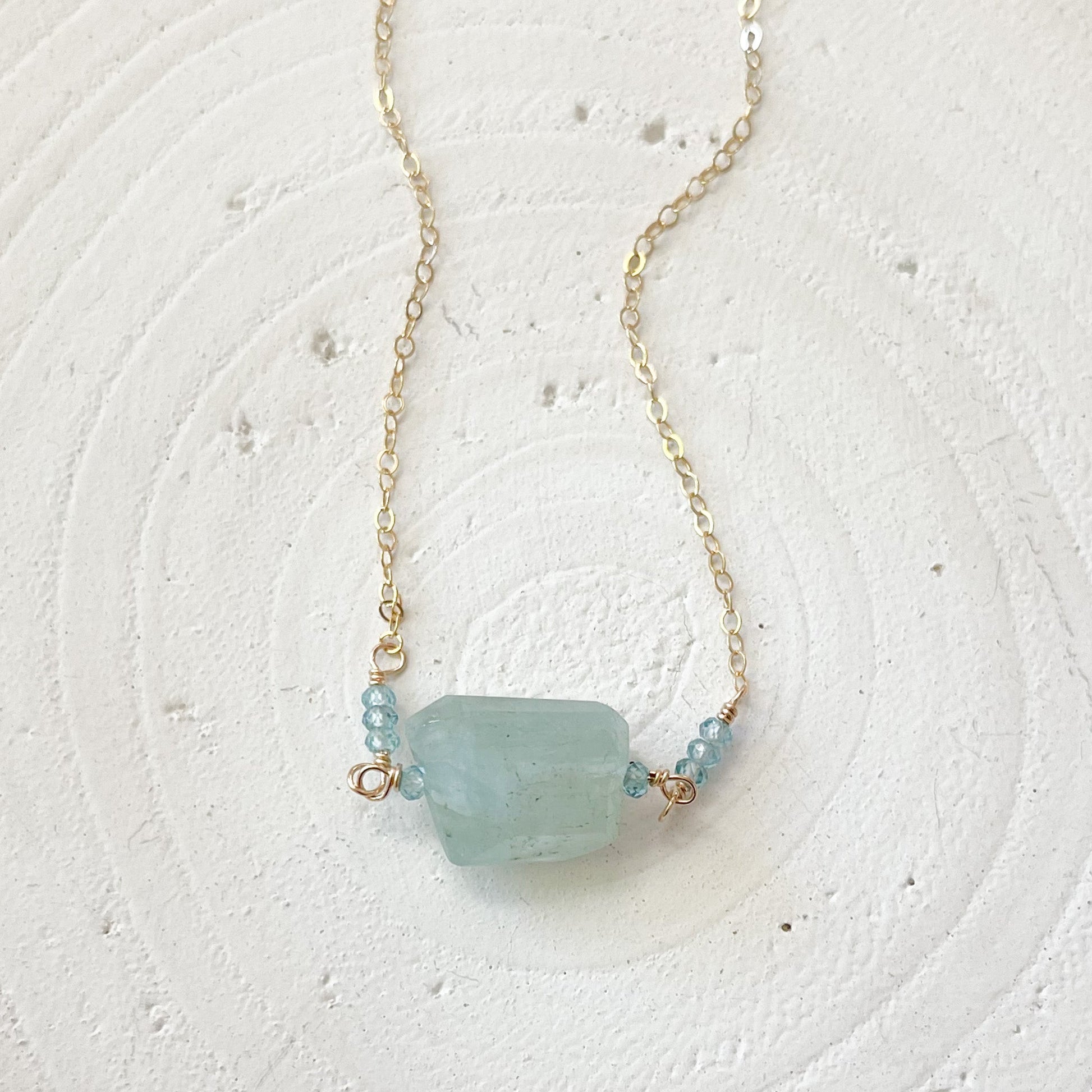 Aquamarine Gold Pendant Necklace, Aquamarine Crystal Neckalce 