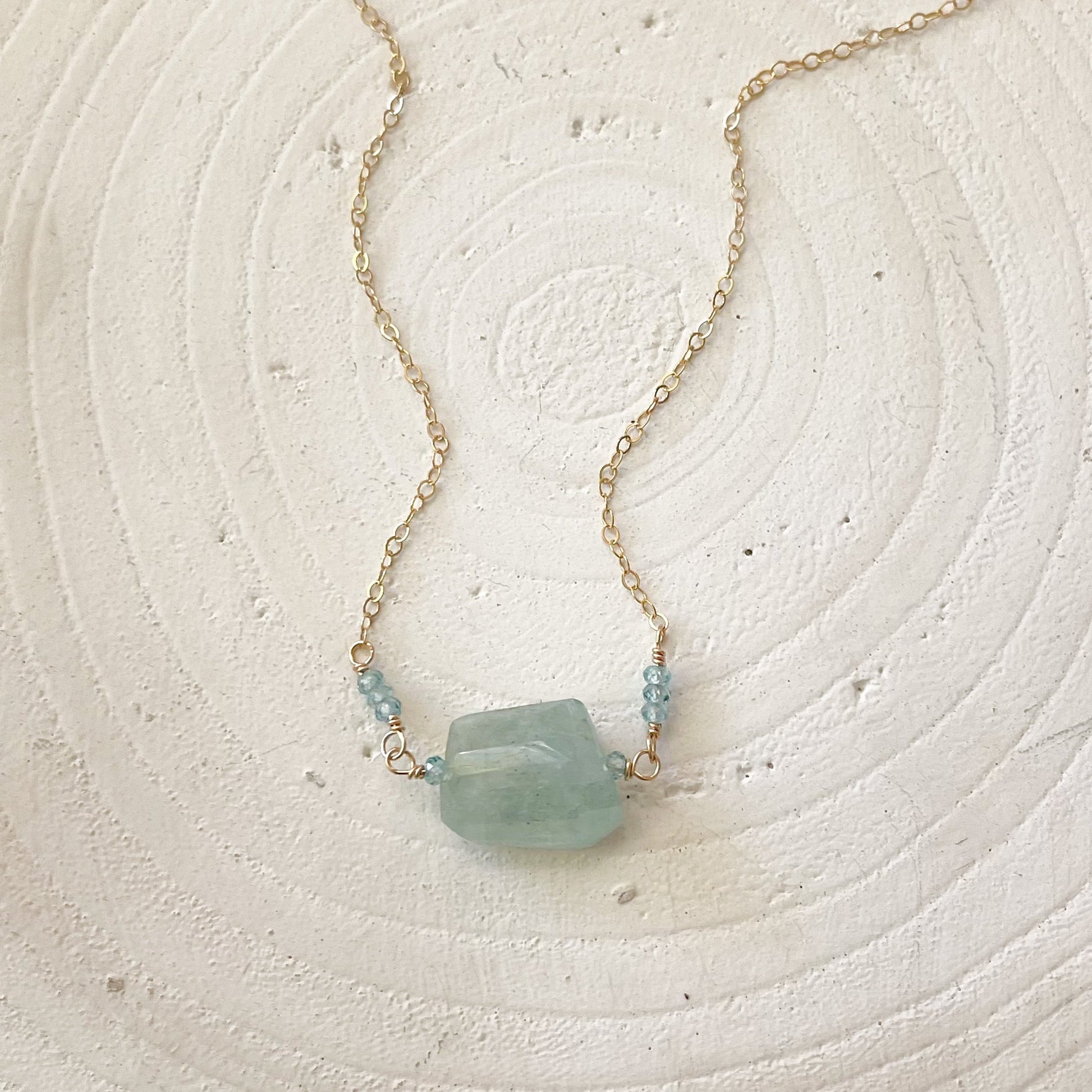Aquamarine Gemstone Necklace, Boho Necklace, Blue Crystal Jewelry