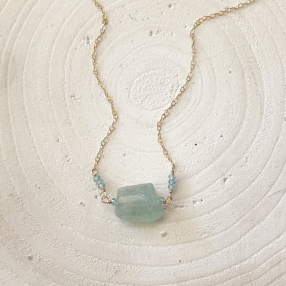 Aquamarine Gemstone Necklace, Boho Necklace, Blue Crystal Jewelry