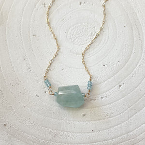 Aquamarine Pendant Necklace, March Birthstone Necklace, Crystal Necklace