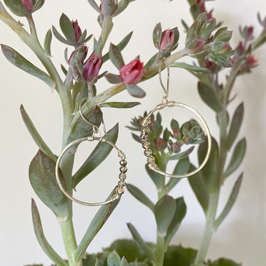  Sterling Silver Pyrite Hoop Earrings, Lighweight Silver Hoop Earrings, Handmade Silver Hoop Earrings