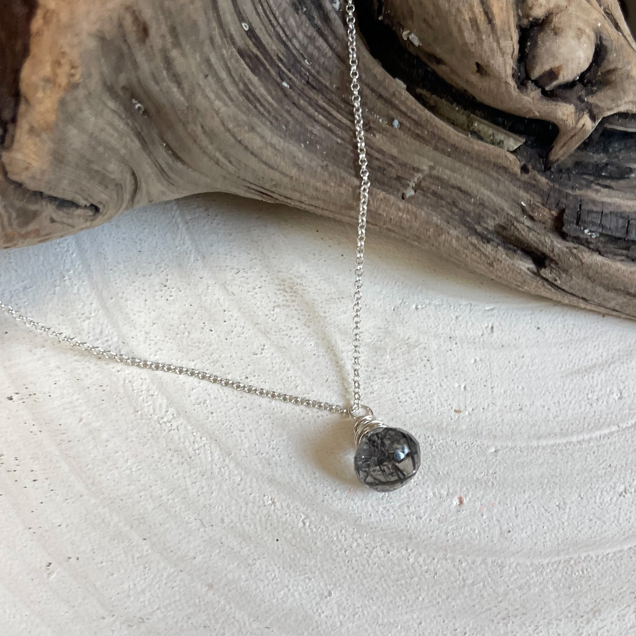 Black Rutilated Quartz Necklace Gemstone Necklace, Natural Stone Necklace