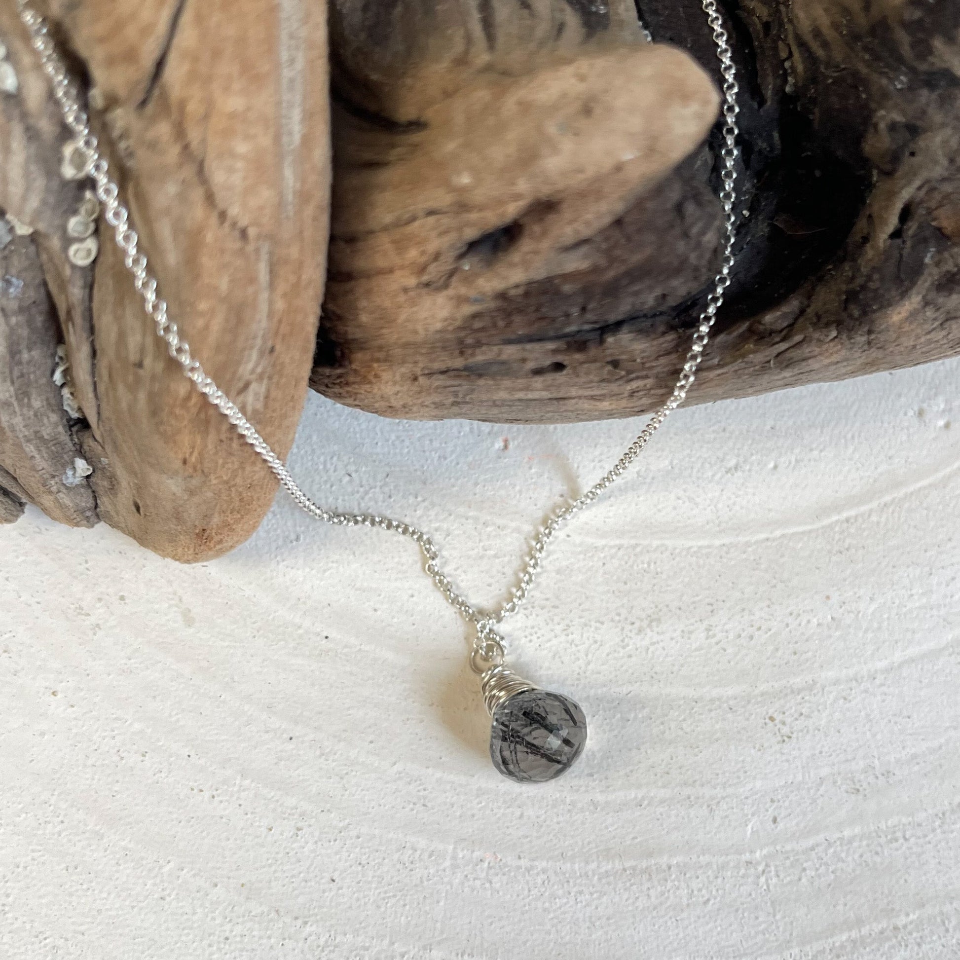 Rutilated Quartz Silver Necklace, Modern Minimalist Necklace