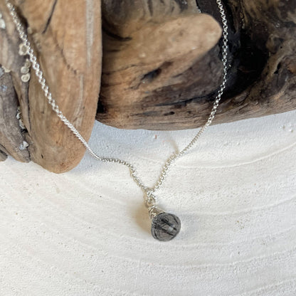 Rutilated Quartz Silver Necklace, Modern Minimalist Necklace