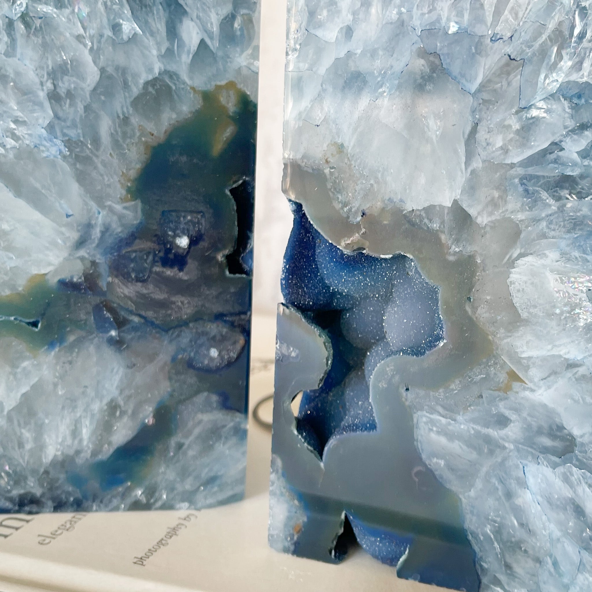 agate druzy bookend pair, agate geode bookends