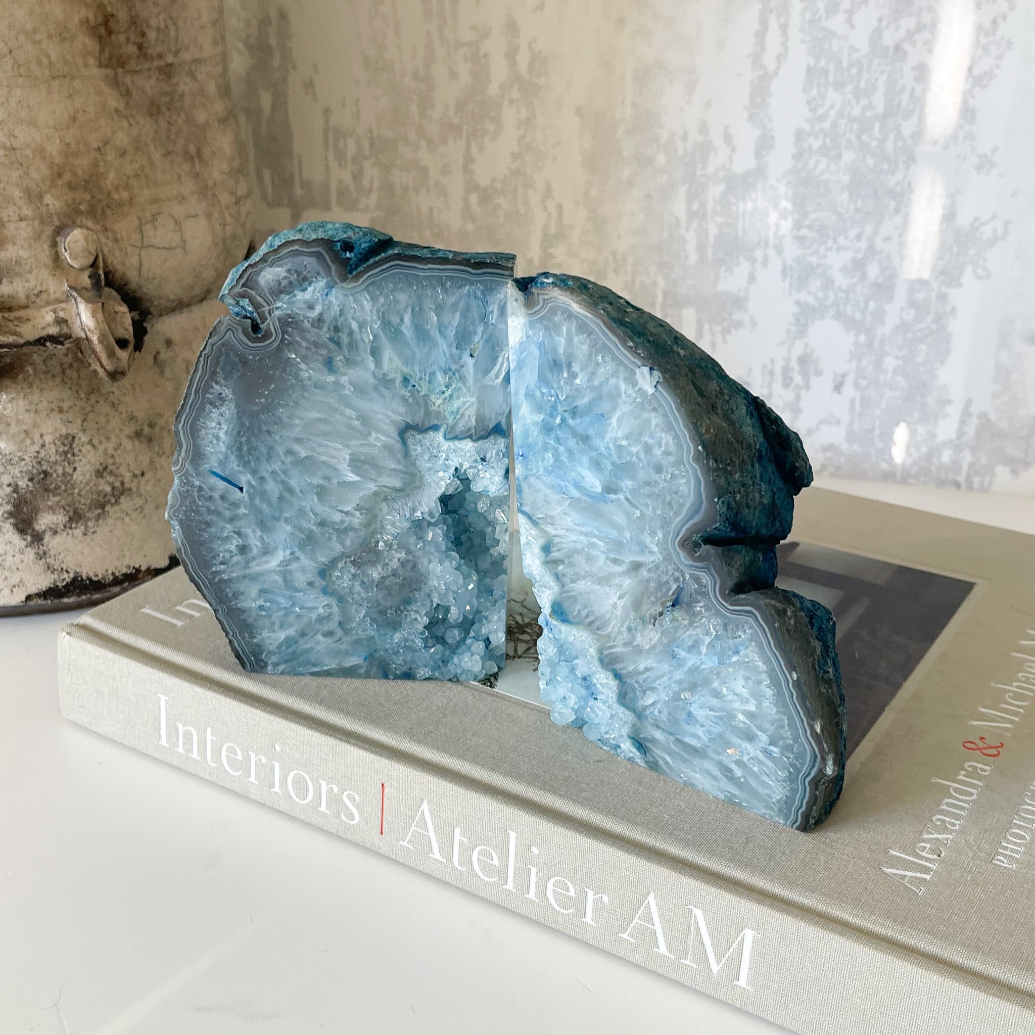 blue agate geode bookends, natural home decor