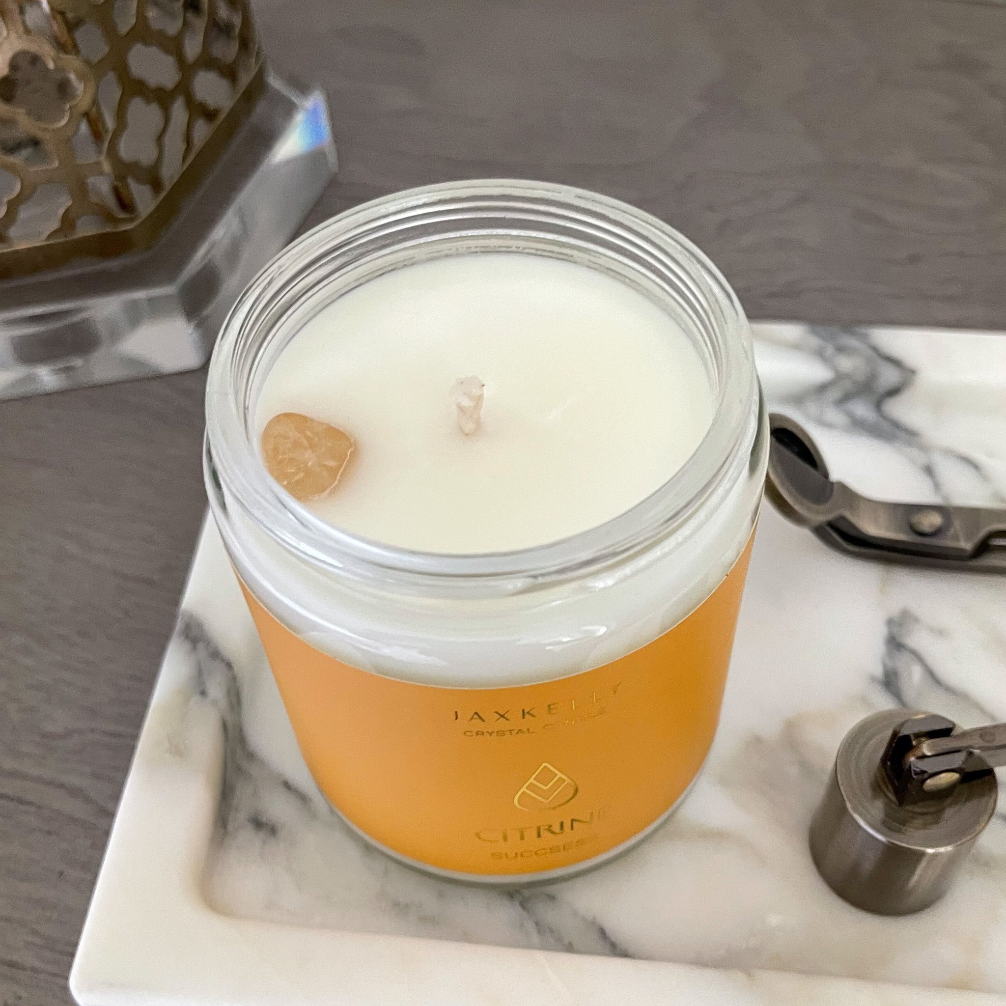 Citrine Crystal Candle, Soy Wax Candle, Hand Poured Candle