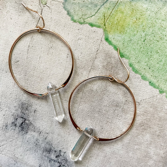Clear Quartz Crystal Hoop Earrings, Natural Stone Jewelry, Natural Stone Jewelry OKC, Buy Natural Stone Jewelry OKC