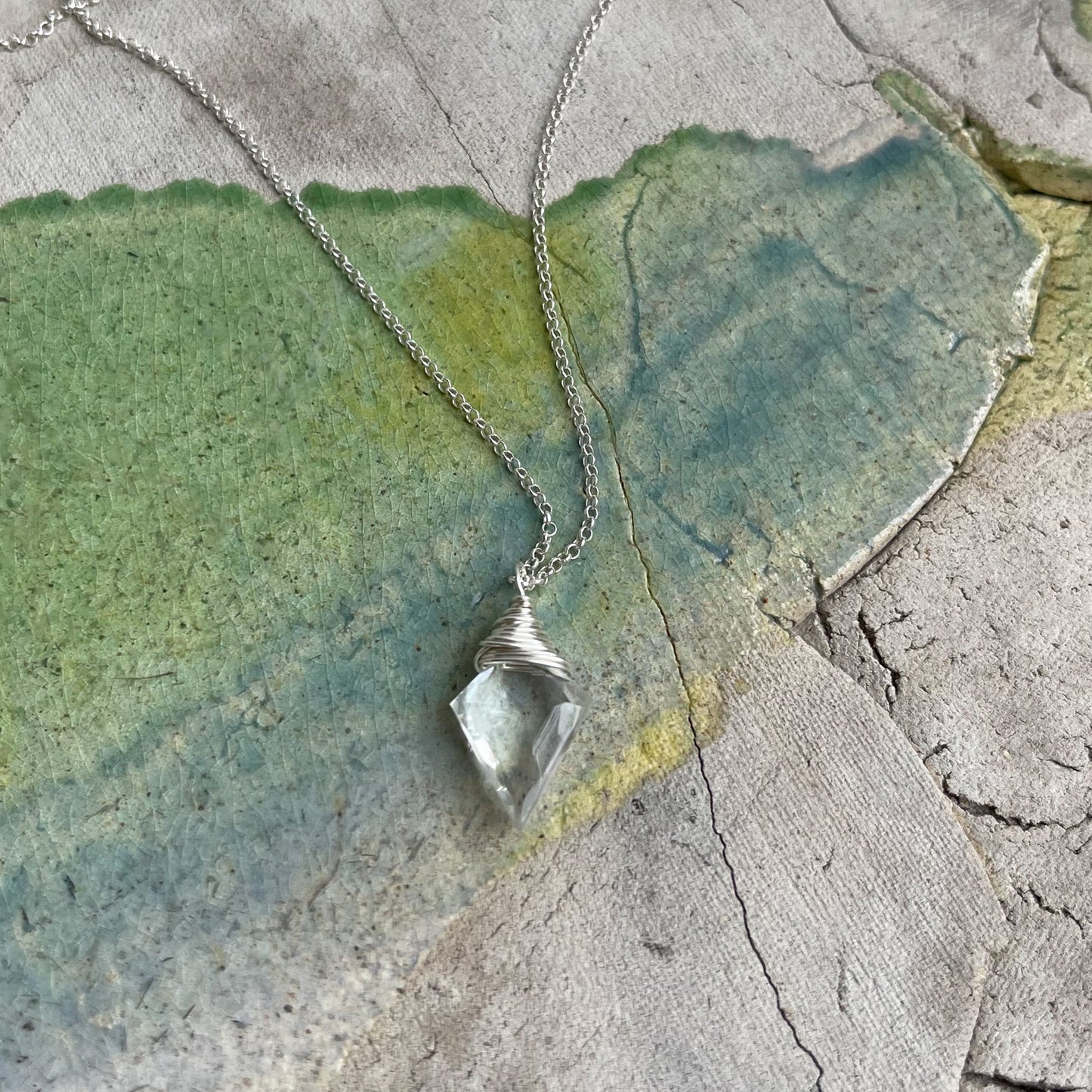 Natural clear quartz crystal arrow necklace