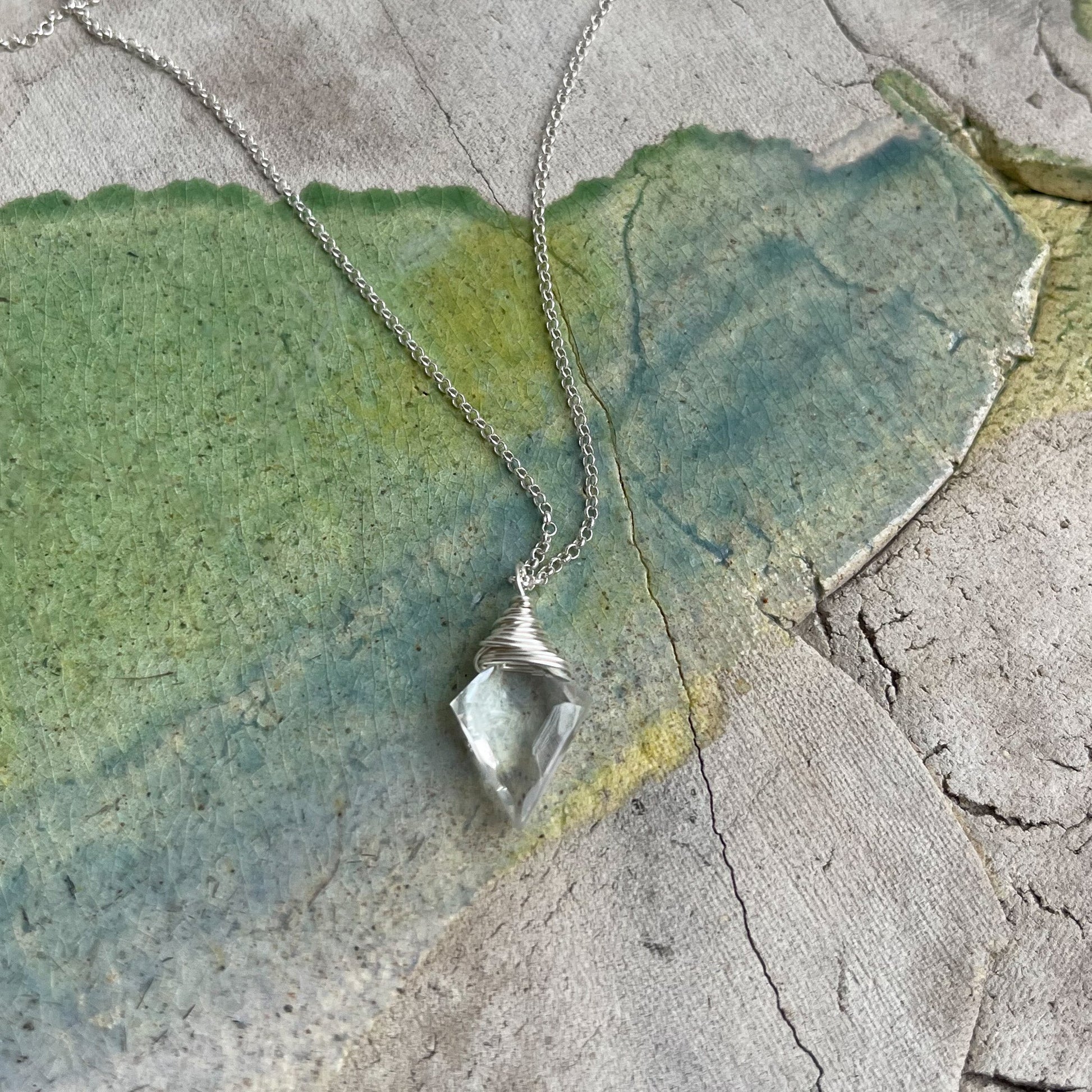 Natural clear quartz crystal arrow necklace