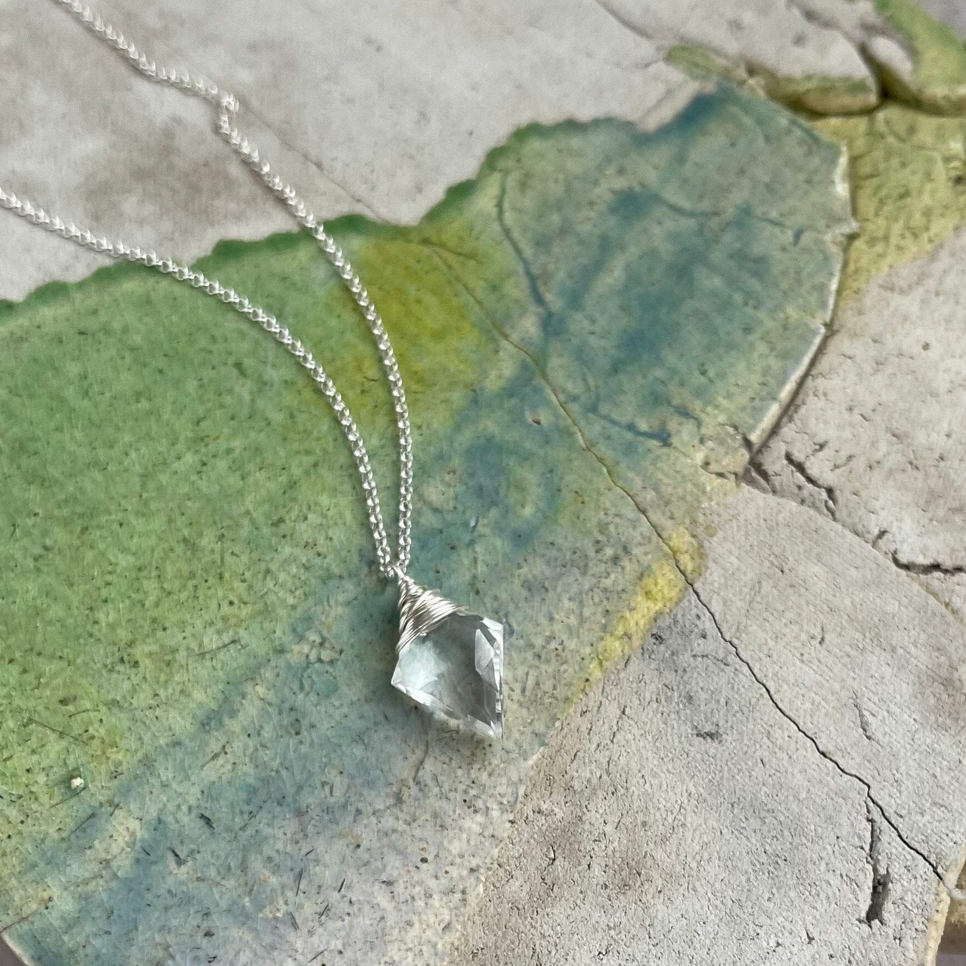 Clear quartz arrow pendant necklace in sterling silver