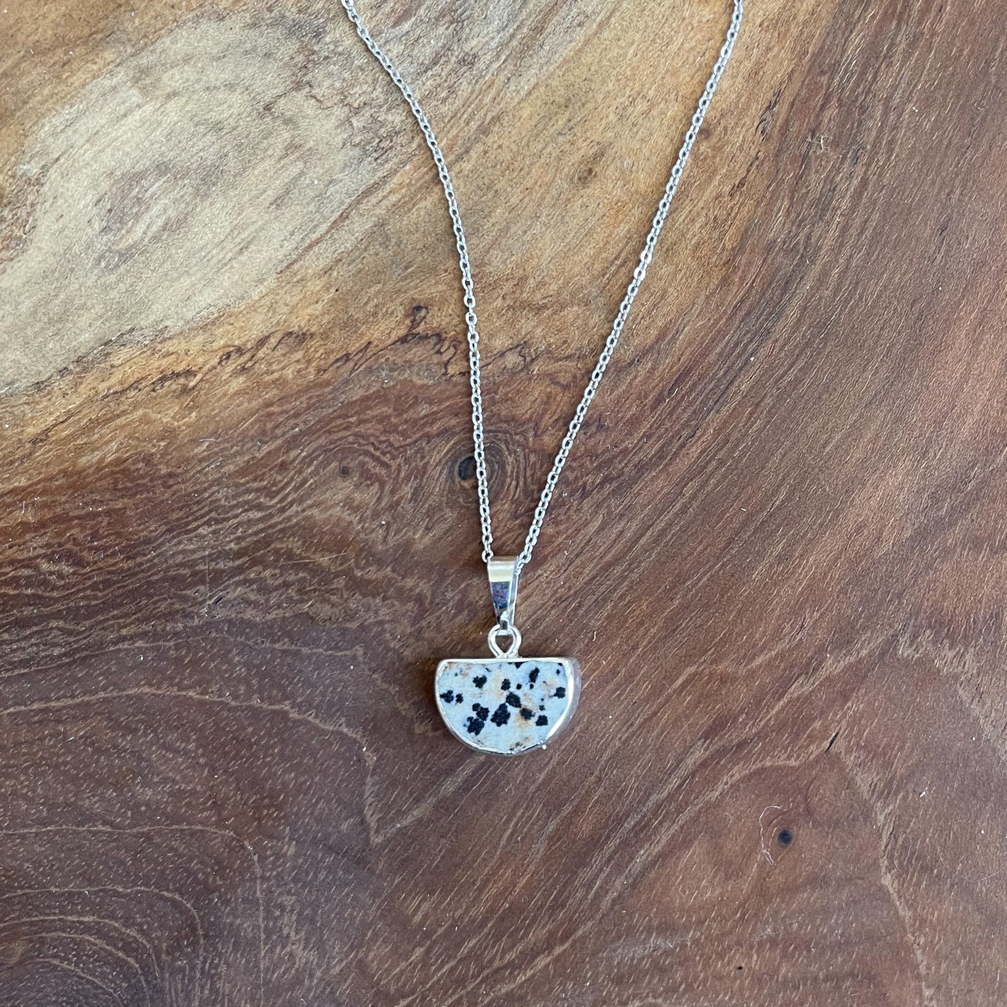 Dalmation Jasper Silver Pendant Necklace, Minimalist Necklace, Dainty Necklace