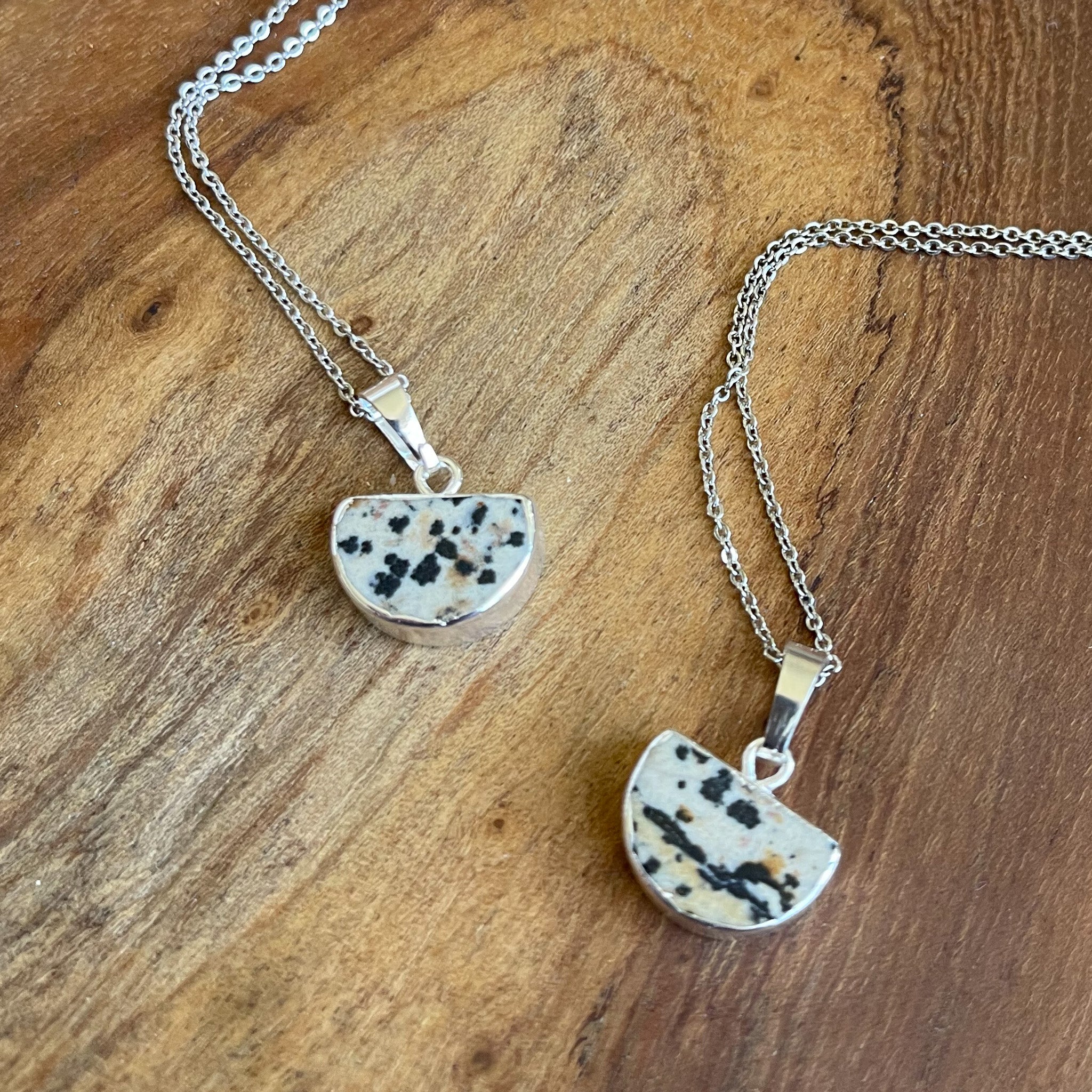 Dalmation Jasper Silver Pendant Necklace, Natural Stone Necklace, Natural Stone Necklace