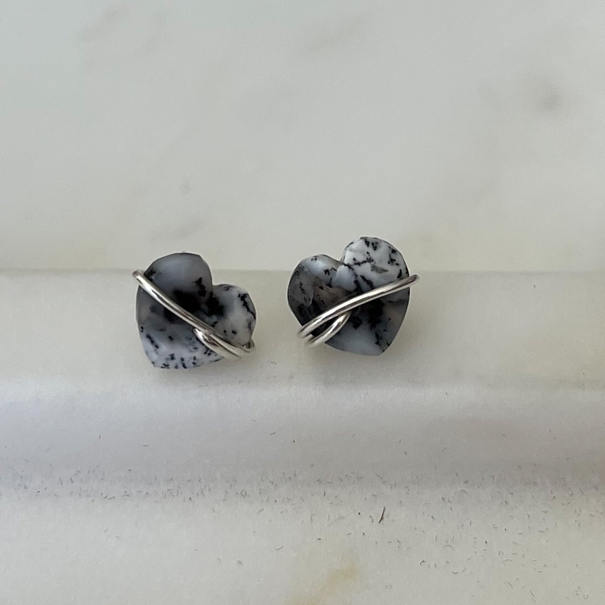 Dendritic Opal Heart Stud Earrings