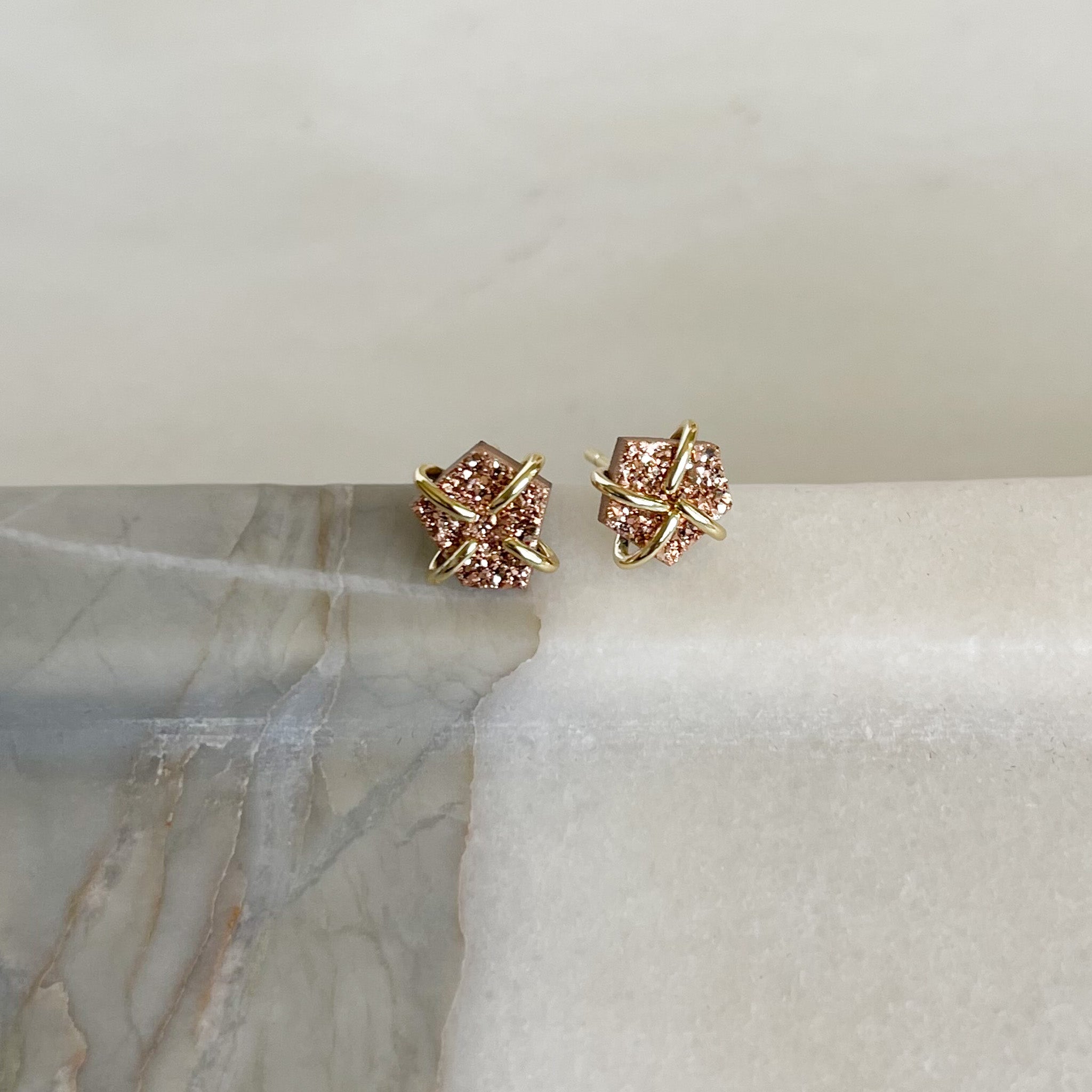 rosegold crystal earrings, pink crystal stud earrings