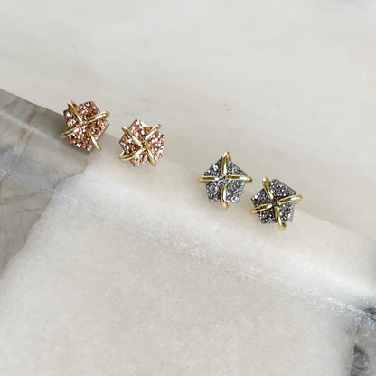 druzy stud earrings, holiday earrings, party earrings
