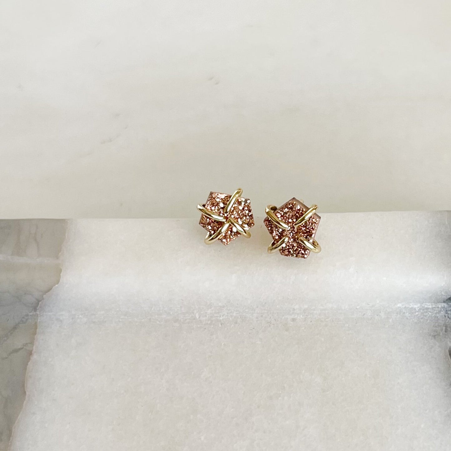 rosegold crystal earrings, pink crystal stud earrings