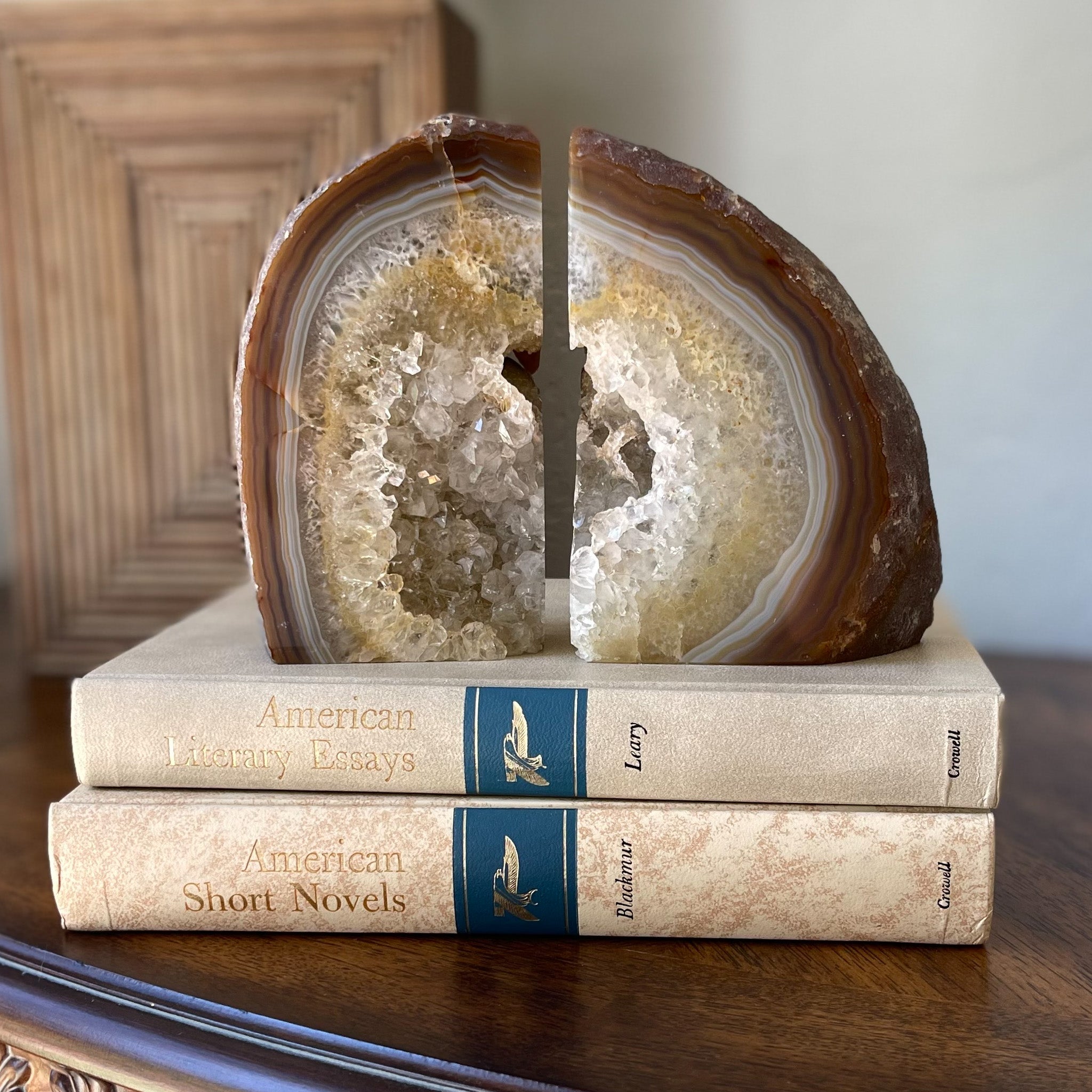 Earth Tone Agate Druzy Bookends,Natural Stone Bookends, Home Styling Ideas, Home Decor Oklahoma