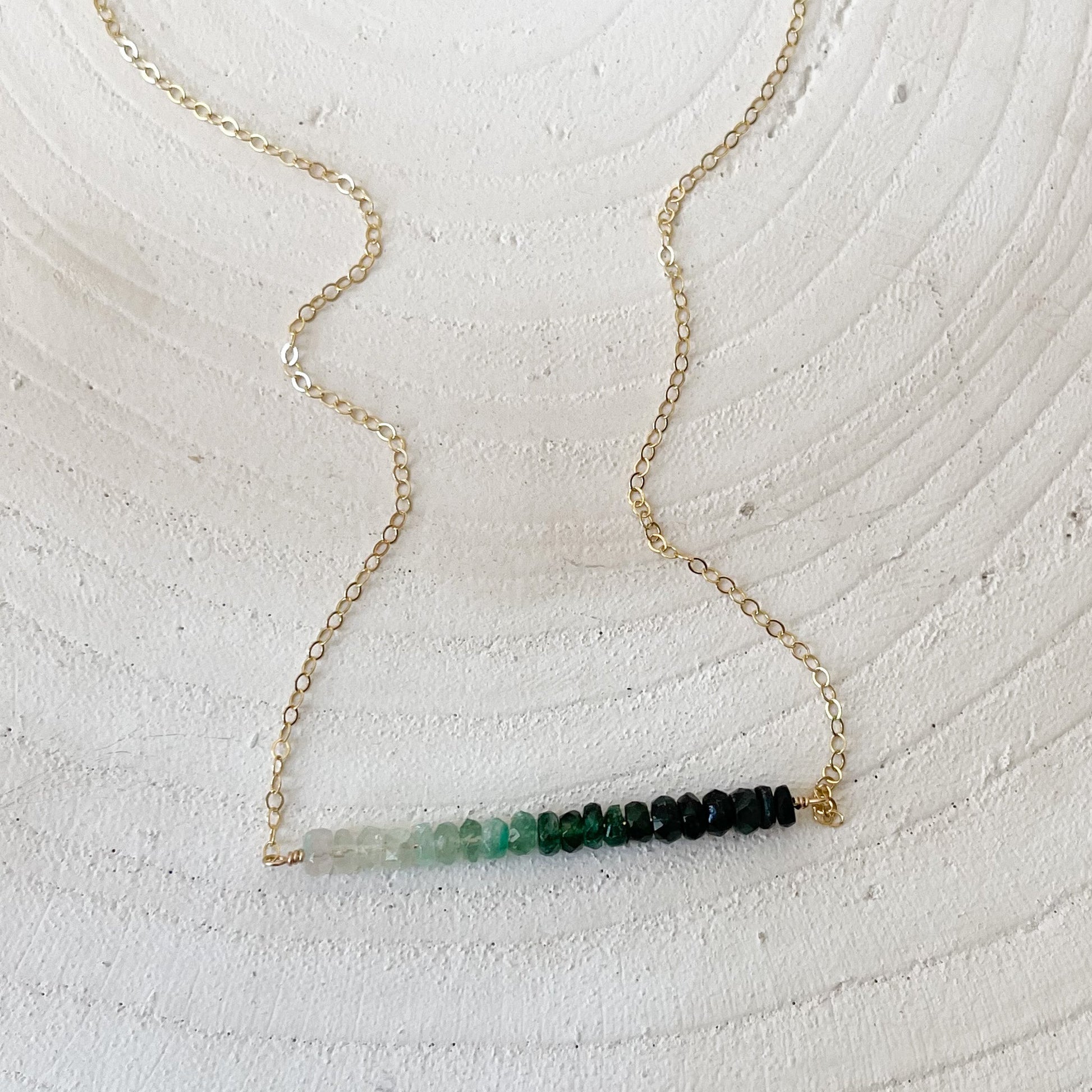 Emerald Ombre Beaded Gold Necklace, Emerald Necklace