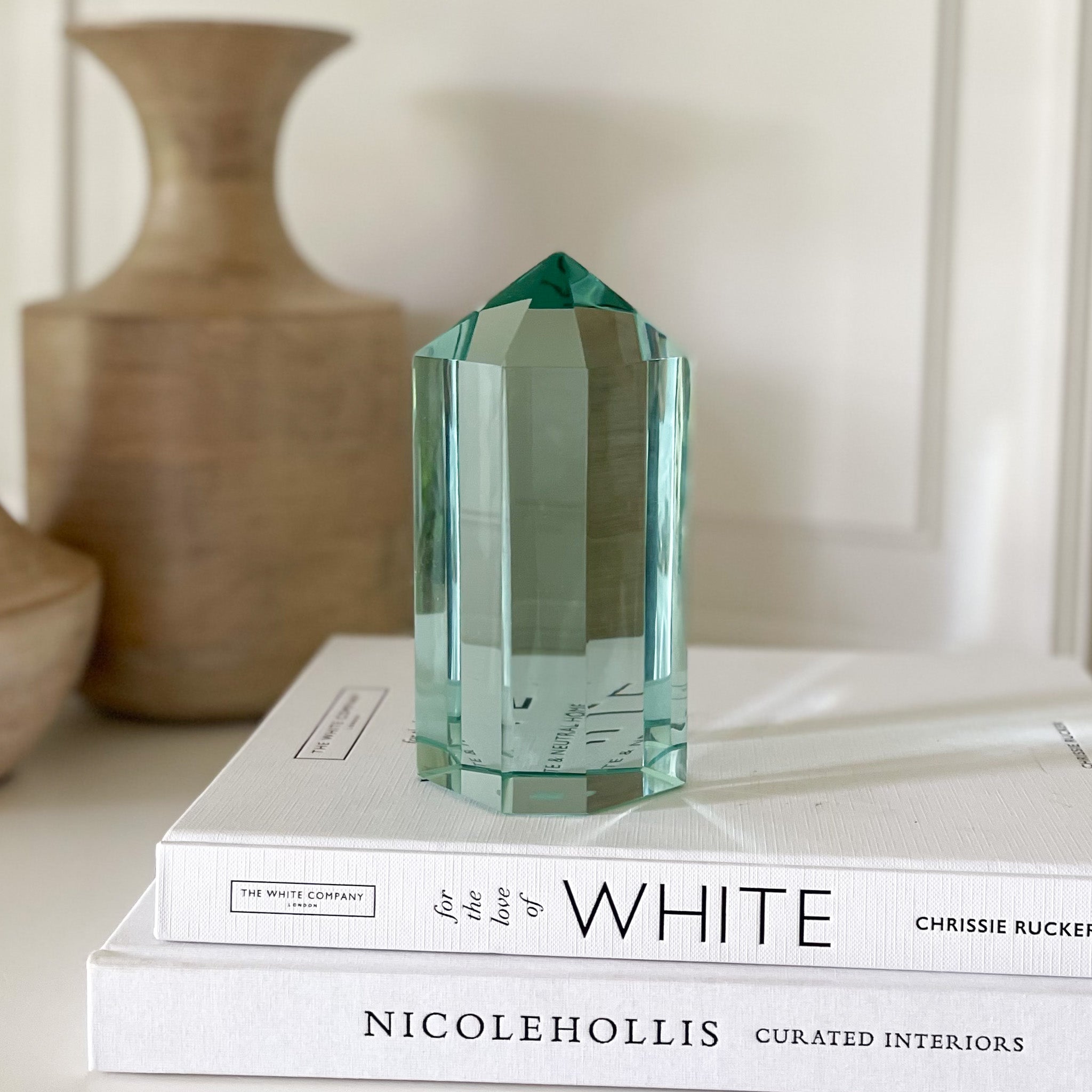 Faceted Green Glass Point, Green Glass Home Decor, Oklahoma Home Decor