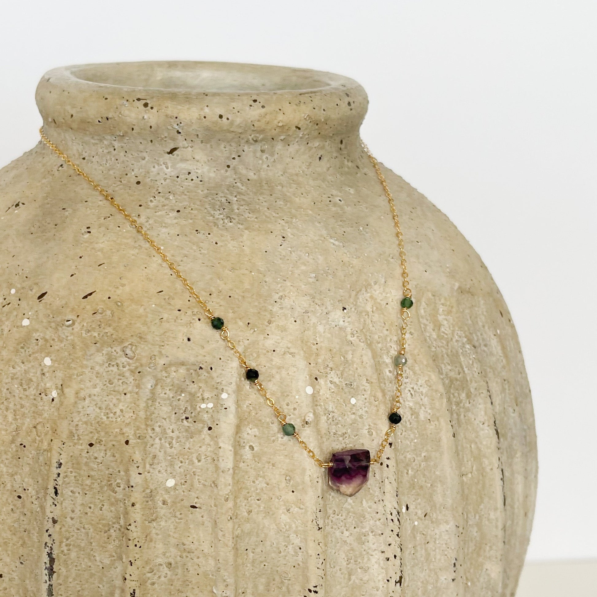 gold fluorite crystal necklace