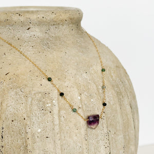 fluorite and tourmaline gold penadnt necklace