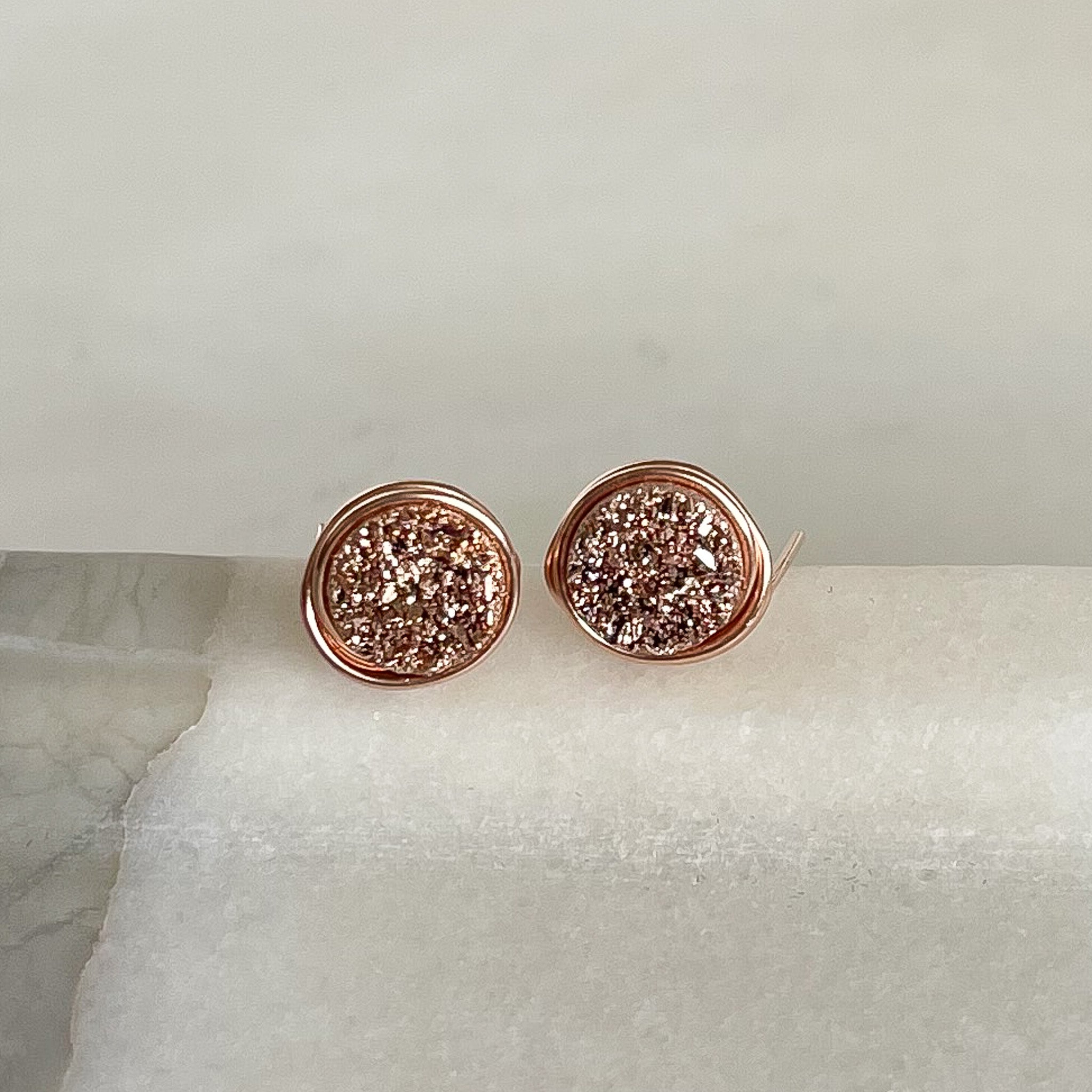 rose gold quartz druzy stud earrings