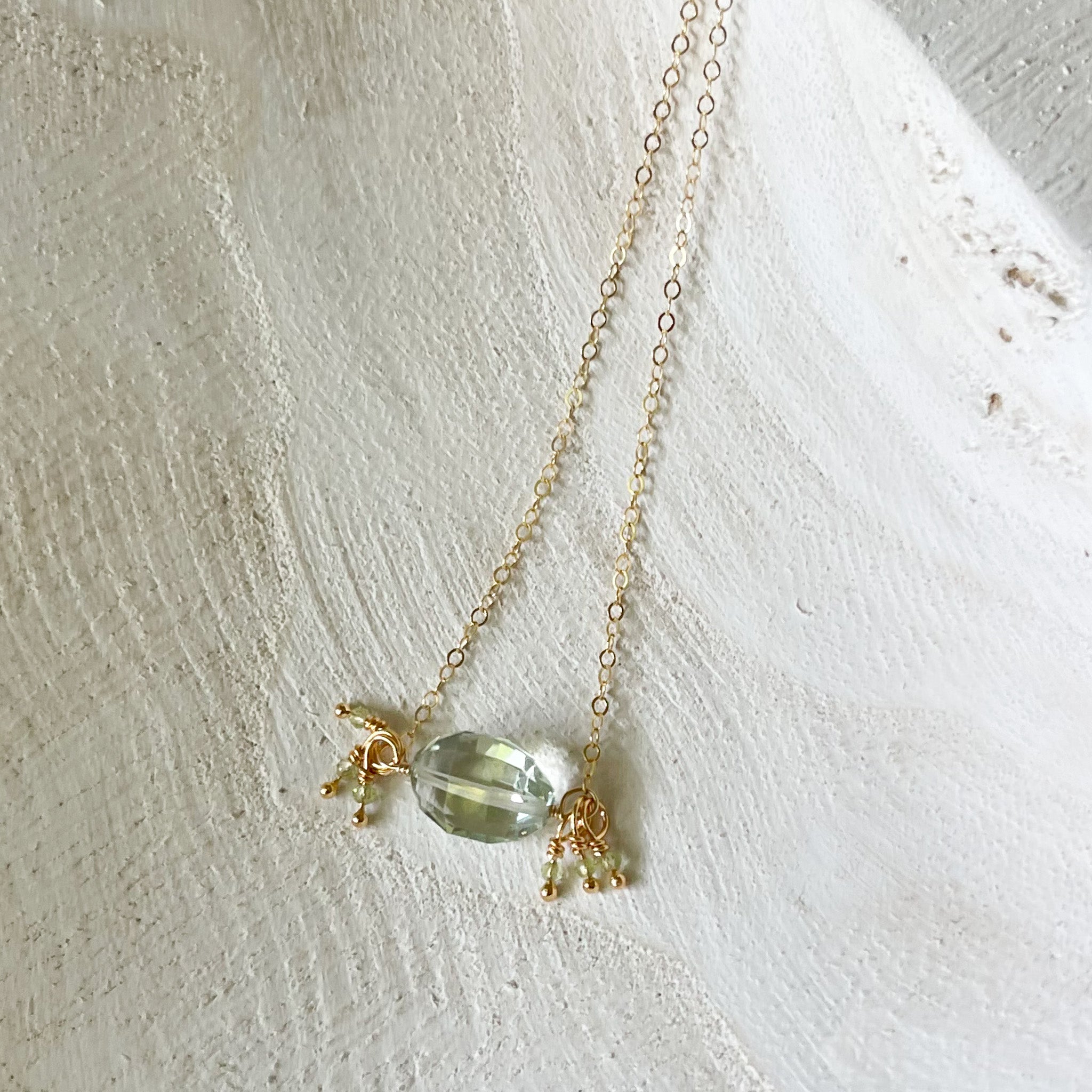 Green Amethyst Gold Necklace, Green Gemstone Jewelry, Modern Minimalist Necklace