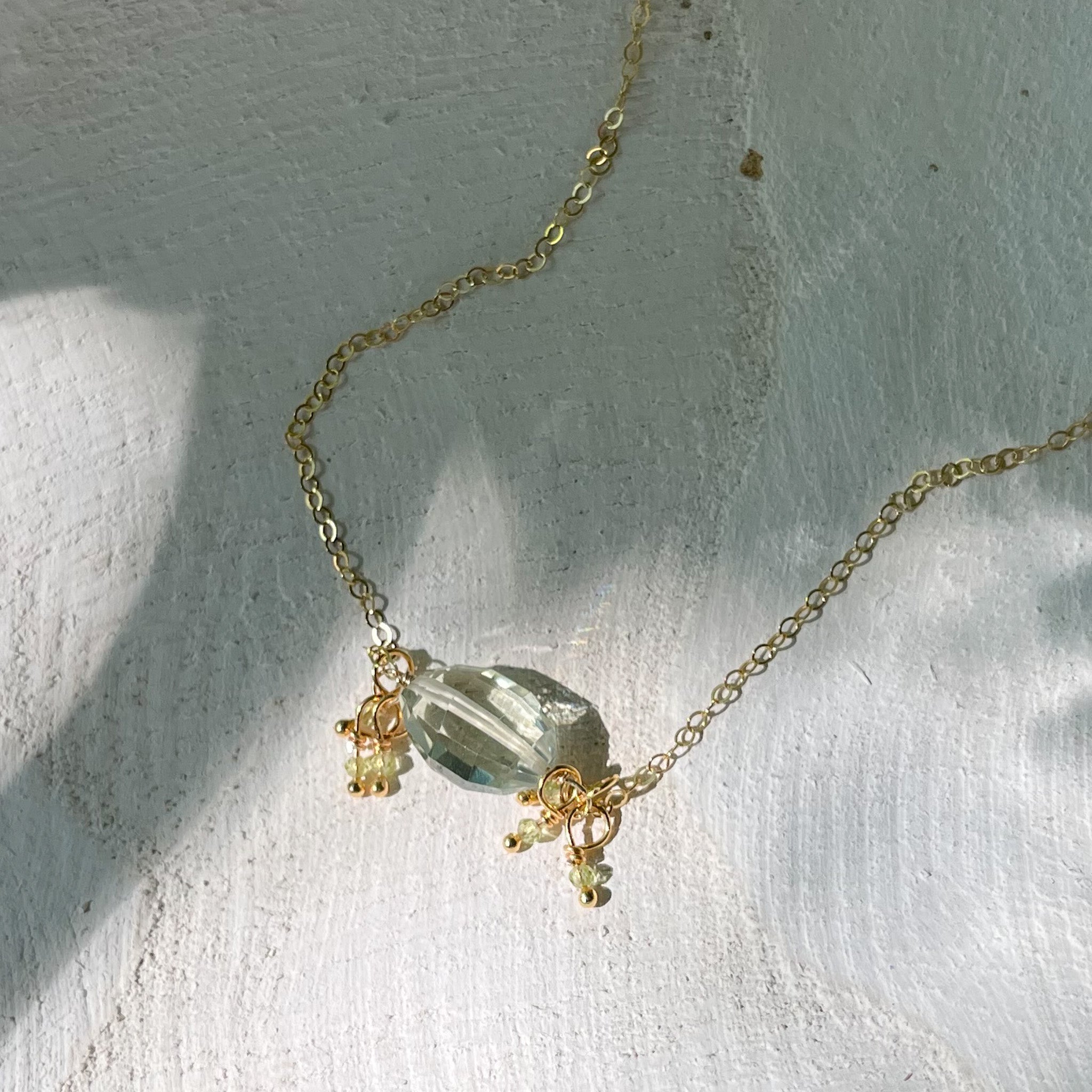 Green Amethyst Gold Pendant Necklace, Dainty Necklace, Simple Necklace