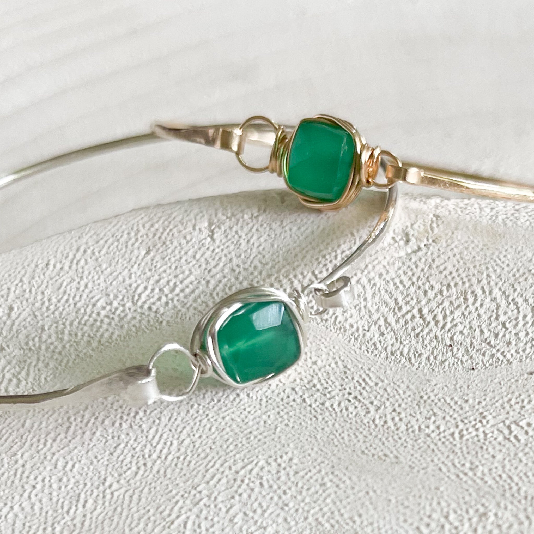 Green Onyx Gemstone Stacking Bracelets, Green Gemstone Jewelry, Natural Stone Jewelry