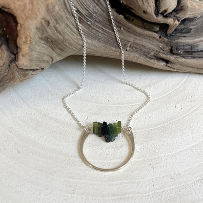 Green Tourmaline Silver Pendant Necklace, Green Tourmaline Jewelry