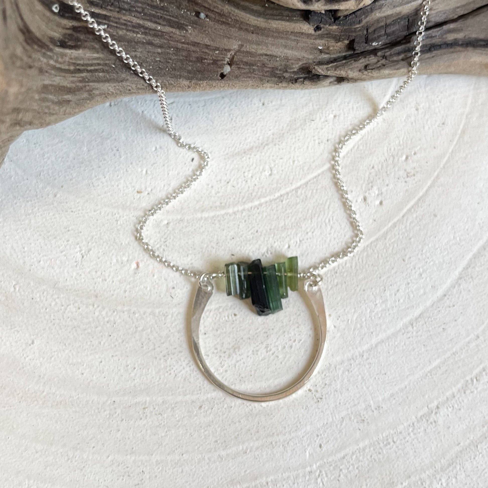 Green Tourmaline adn Silver N ecklace, Green Tourmaline Gemsstone Necklace 