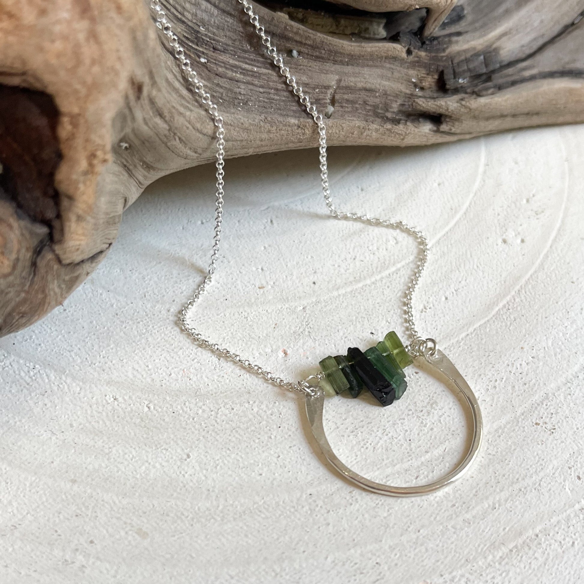 Green Crystal Pendant Necklace, Boho Necklace