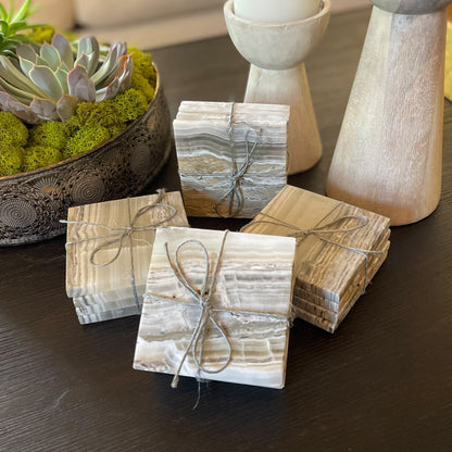 Grey Onyx Coaster Set, Natural Stone Coasters, Onyx Home Decor, Home Decor OKC
