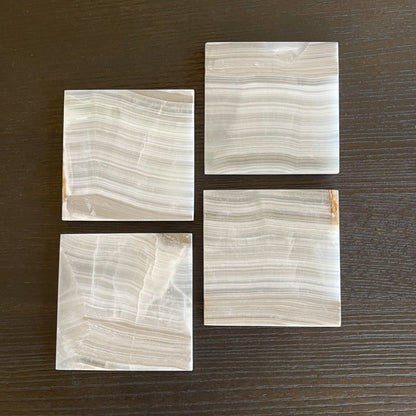 grey and white banded onyx coaster set, modern stone coasters