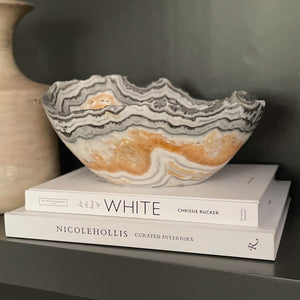 Hand Carved Zebra Calcite Bowl, Onyx Bowl, Onyx Decor