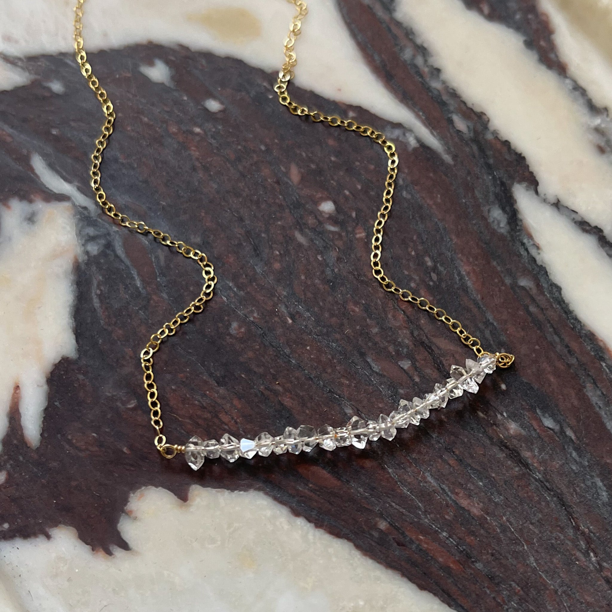 Gold Herkimer Diamond Bar Pendant Necklace