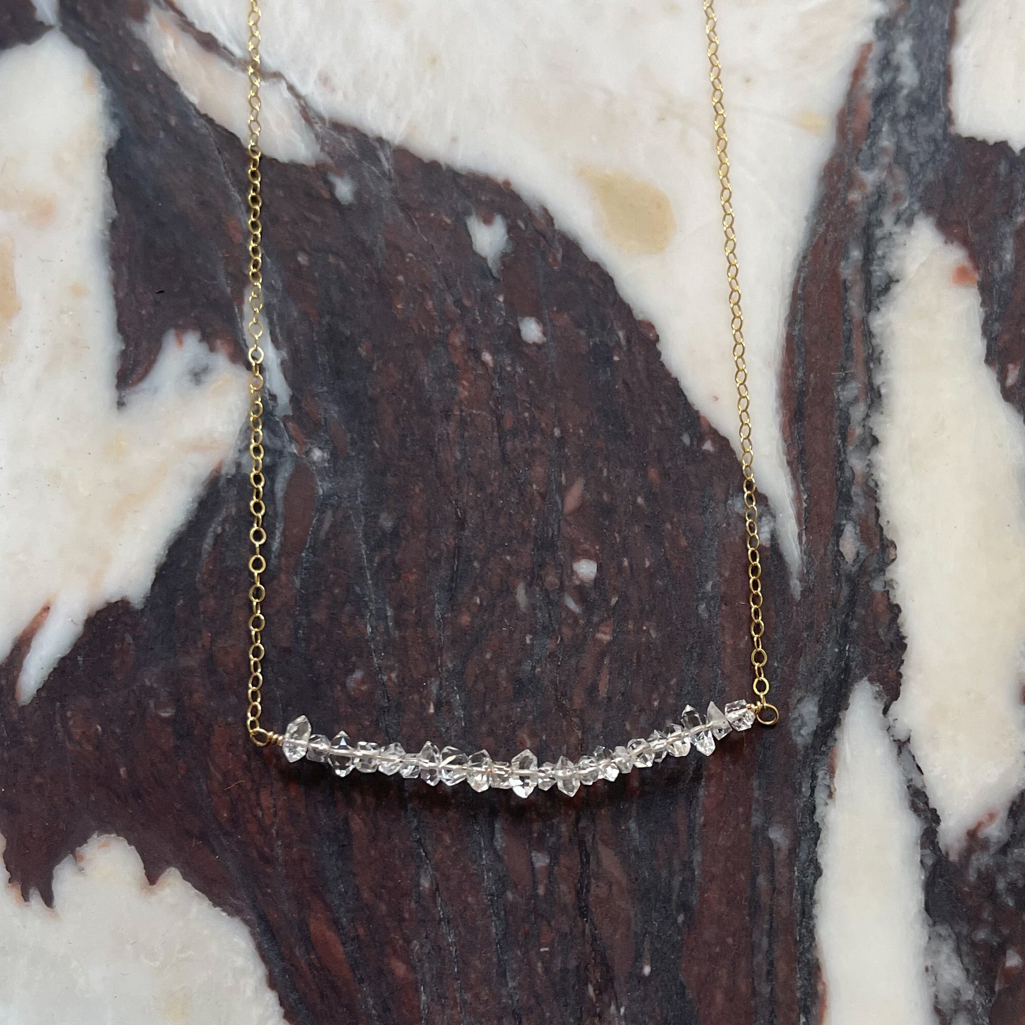 Herkimer Diamond Bar Necklace, Quartz Crystal Necklace