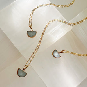 Jadite Gold Pendant Necklace, Blue Gemstone Necklace, Natural Stone Necklace