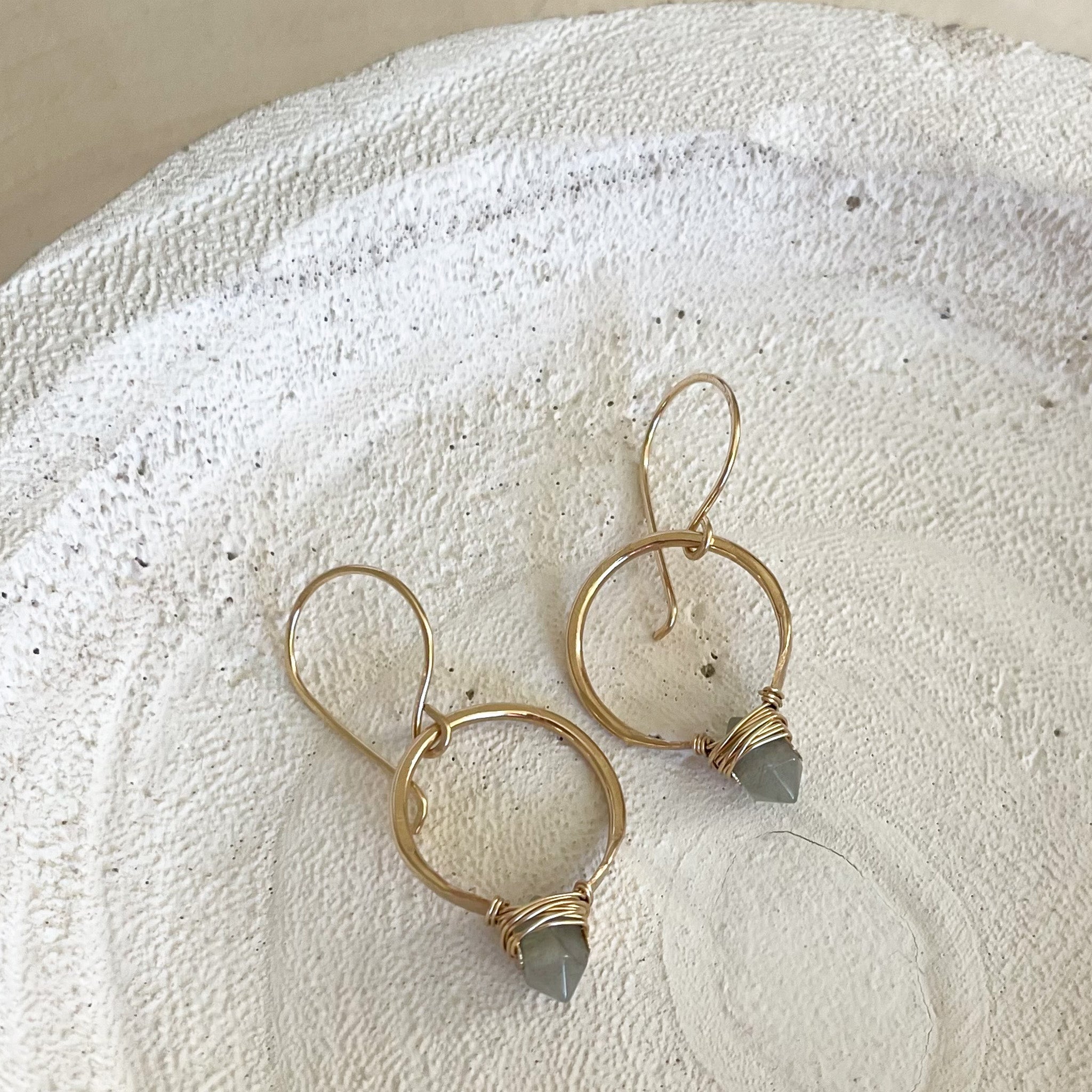 modern minimalist labradorite crystal earrings
