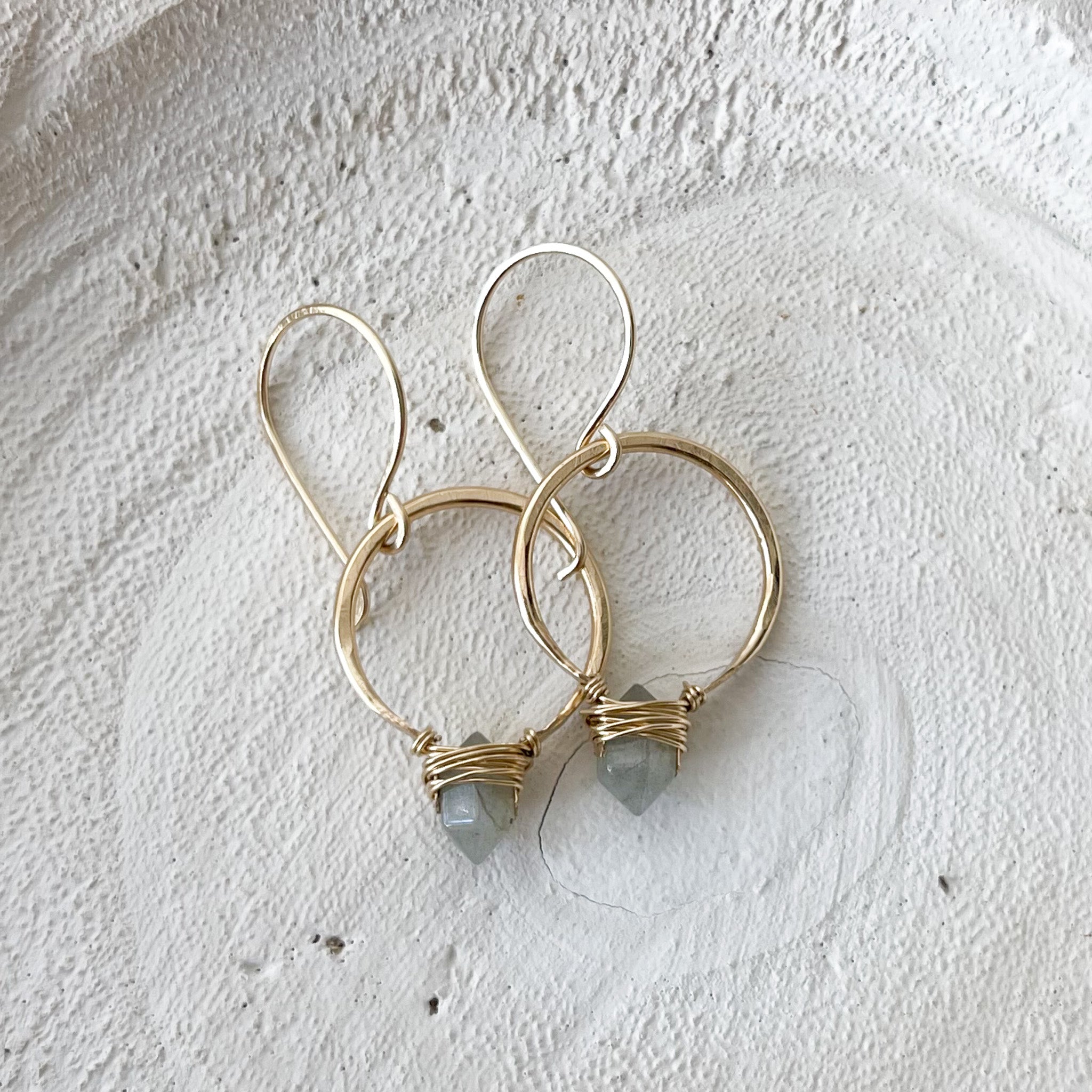 gold hoop labradorite crystal earrings