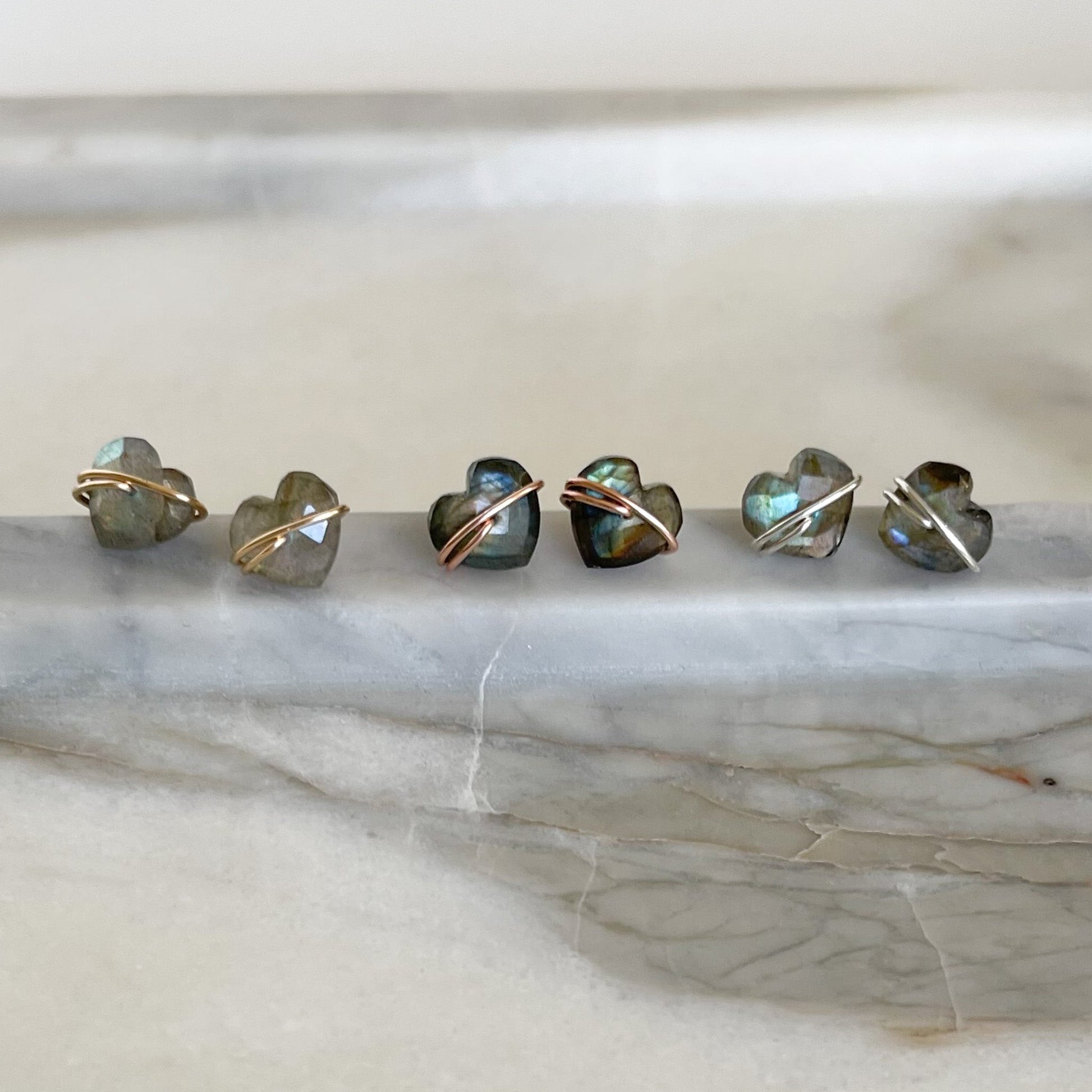labradorite heart stud earrings, valentines day earrings