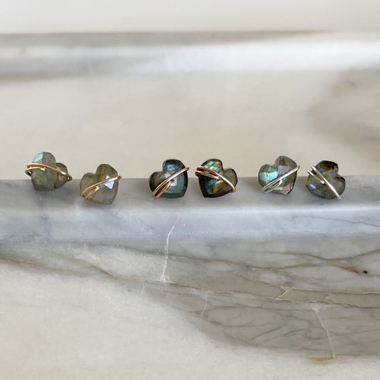 labradorite heart stud earrings, valentines day earrings