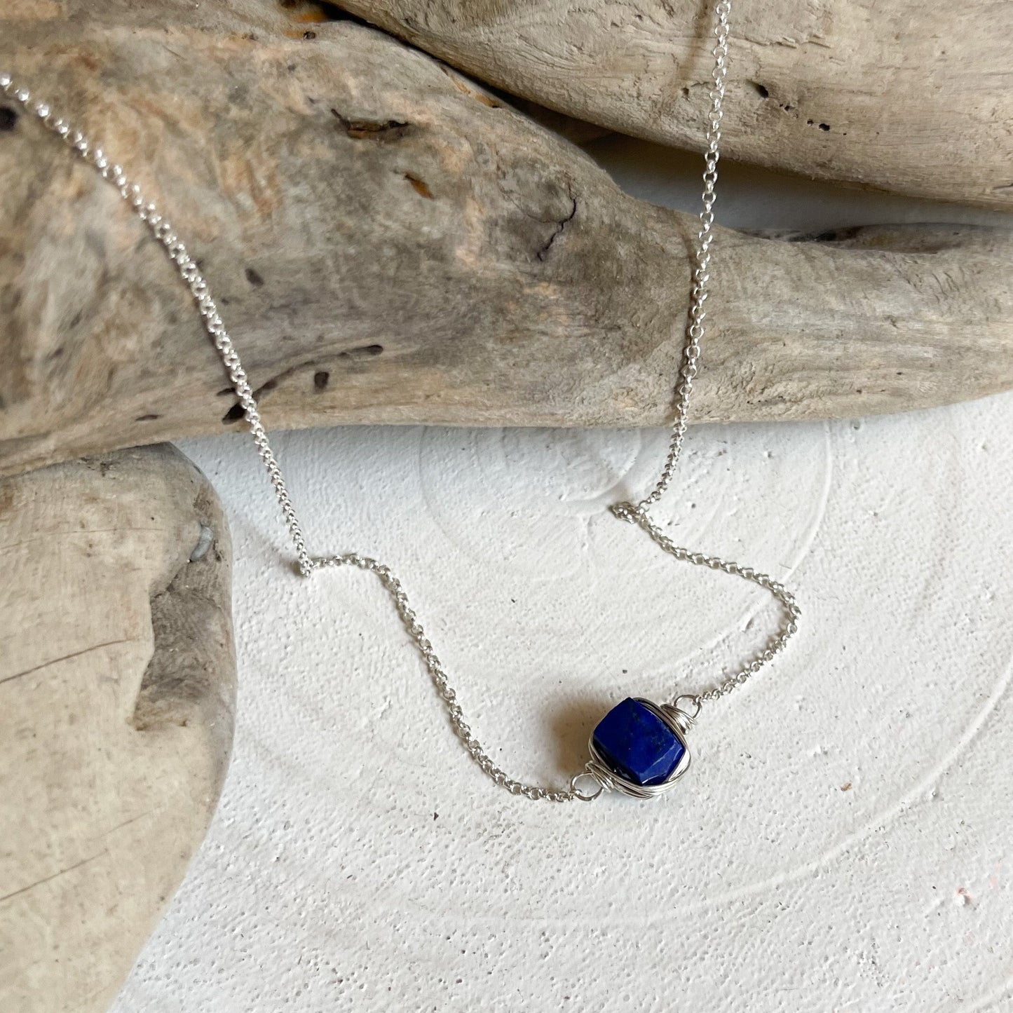 Natural lapis lazuli stone silver necklace
