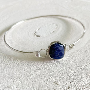 Open image in slideshow, Lapis Lazuli Sterling Silver Bracelet, Lapis Jewelry, Blue Gemstone Bracelet
